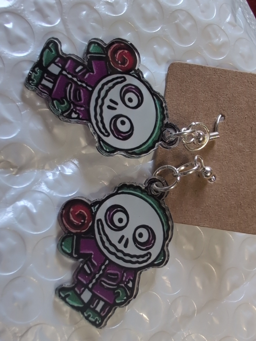 Purple and Green Skeleton Character Kids Earrings Halloween 👻 Handmade